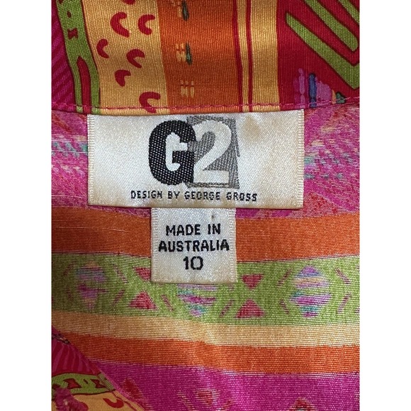 Vintage G2 George Gross Top Womens 10 Pink Orange Stripe Button Up Silk Colorful - Picture 6 of 11